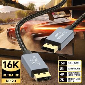 MOSHOU DisplayPort 2.1 코드 DP 디스플레이 포트 케이블 80Gbps 16K@60Hz FreeSync G-Sync HDR10(게임 모