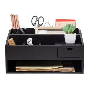 나무 책상 서랍 오거나이저, 파일 홀더, 콤보, 사무실 펜 정리할 계산기, 펜, 가정용 수 있습니다(블랙) 오거나이저 사무용품을 장식 정리 메모지 가위, 등과 같은