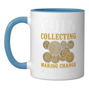 세계를 변화시키는 동전 수집, 펀 취미 도자기 머그컵, 블루/화이트