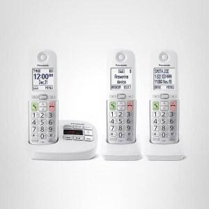 [미국배송] 파나소닉 무선 전화기 대형 디스플레이와 큰 버튼으로 사용하기 즐겨찾기 키 깜박임 손전등 내장 통화 차단 볼륨 증가 통화자 ID 말하기 핸드셋 2대 - KX-TGU433W