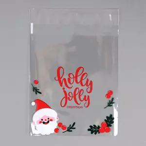 크리스마스 접착봉투 산타 15x18+4cm 50장/산타크로스/포장/봉투/비닐/쿠키포장/성탄절/x마스