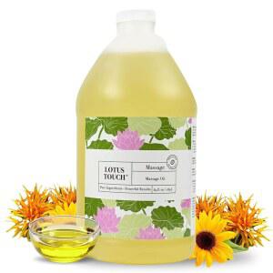 로터스 터치의 천연 마사지 오일 - 100% 인증 고글라이드, 쉬운 작업성 순수 아마씨드, 올리브 오일, 호호바 시어 버터, 비타민 E가 피부를 1/2갤런 영양 공급하고 보호합니다