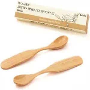 오라피 6.5 u201D 나무 숟가락 및 스프레드기 (2개) u2013 잼 누텔라 땅콩버터 치즈 커피 디저트용 2-in-1