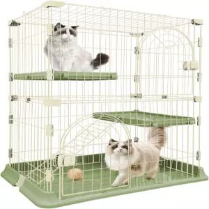 잭스팀 고양이 케이지 2단 실내 인클로저 넓은 바닥 버클과 강화 잠금 클램프가 있는 1-2인용 및 소형