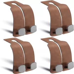 자동차용 DYREOOE 핸드백 후크 지갑 및 가방용 두꺼운 가죽 튼튼한 금속 자동차 (브라운- 4팩)