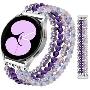 JR DM 비즈 브레이슬릿 갤럭시 워치 7 / 6 5 4 액티브 2 40mm 44mm 클래식 43mm 47mm 프로 45mm 42mm 46mm, 여성용 드레시 엘라스틱 핸드메이드 20mm 스트랩