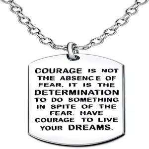 lauhonmin 남성 여성용 영감을 주는 강아지 인식표 목걸이 - 용기란 두려움이 없는 것이 아니라 두려움에도