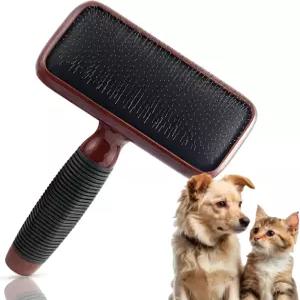 개를 위한 켄치이 슬라이커 브러시 느슨한 털 엉킴 긴 짧은 스테인리스 스틸 핀 메이플우드 핸들 미디엄용