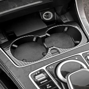 메르세데스 벤츠 C E GLC 클래스 W205 W213 X253 호환  ABS 자동차 카본 질감 기어 시프트 패널 물잔 홀더