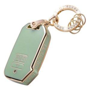 [미국배송] 키체인이 있는 기아 키포브 커버용 제마타이 2021년 2022년 카니발 6/7 버튼 KA4 EX SX 피에스타 스마트 키포브 그린