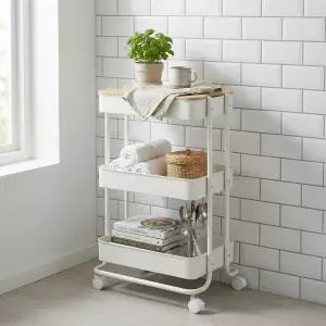 르엘 틈새 수납 이동식 선반 우드 덮개 철제 트롤리 기본형 3단