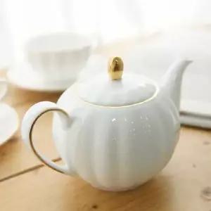 호박 모양 엔틱 골드 라인 도자기 티포트 차주전자 다도세트 티폿