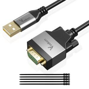 Veeloon USB 2.0에서 직렬 어댑터(FTDI 칩셋)까지, Windows 11, 10, 8, 8.1, 7, Vista, XP, 2000, Linux 및 Mac OS X, macOS용 케이블 타이가 있는 4피트 A에서 RS232까지 남성 DB9 핀 컨버터
