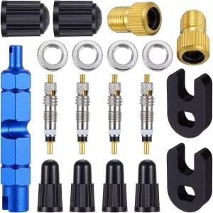 튜브리스 로드 MTB 자전거 타이어 액세서리를 위한 밸브 코어 캡 4개 너트 2개 플라스틱 및 합금 스템 해체