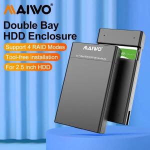 MAIWO 듀얼 베이 2.5인치 외장형 HDD SSD 케이스 어레이 하드 드라이브 인클로저용 4 RAID USB 3.0-SATA