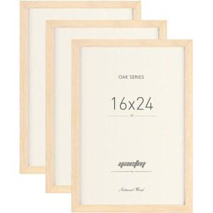 야엠 오크 우드 16x24 프레임 3종 세트, 와이드 몰딩, 천연 솔리드 액자 16x24, 벽걸이용 플렉시글라스 3팩,