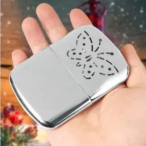 오일충전손난로 오일충전 메탈실버 라이터형 손난로 10cm