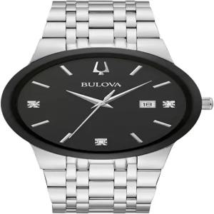 Bulova 남성 Modern 골드 톤 스테인리스 스틸 3핸드 캘린더 쿼츠 다이아몬드 다이얼 시계