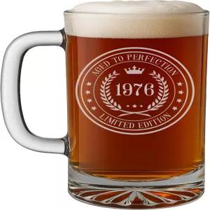 빈티지 1976 에칭 16온스 유리 맥주잔 스타인 - 남성 여성을 위한 50번째 생일 축하 선물 50세 노인 장식