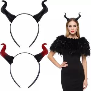 CAKKA 데빌 혼 머리띠 할로윈 코스튬용 판타지 블랙 레드 드래곤 2팩 파티 코스프레 코스튬 헤어 액세서리