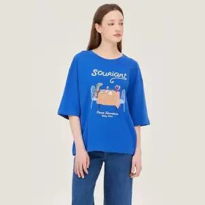 [백화점 정품] 베네통 강아지 프린팅 루즈핏 티셔츠 (BATS53531)