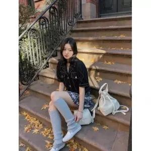 [에고이스트] 블랙 앞포켓 퍼프소매 점퍼 EN3DZ760