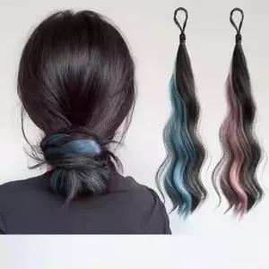 머리끈형 부분 컬러 브릿지 헤어 가발 방울 리본 세줄 (WFKB5ED)