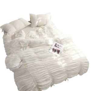 순면 워싱 셔링 사계절 호텔 순백 침대시트 감성 세트 화이트 북유럽식 마랑 러플