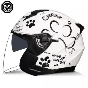 바이크 오토바이 반모헬맷 Orz-705 레트로 복고풍 엔틱 하프 헬멧 남여공용 공용 듀얼 렌즈 전기 자전거 페