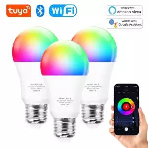 거실등 조명 Tuya Wifi E27 Led 램프 RGB CW WW 15W 블루투스 전구는 스마트 라이프 Alexa Amazon Google