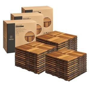 THYOI 데크 타일, 파티오 바닥재 - 모든 날씨에 사용할 수 있는 야외 방수 아카시아 나무 타일 발코니, 뒷마당, 실내 및 실외 황금 티크 크로스 패턴, 30개 30제곱피트