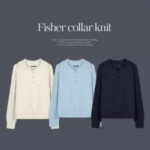 핫핑 [도톰/러블리] 리앤드 루즈핏 반오픈 꽈배기 카라 긴팔니트티