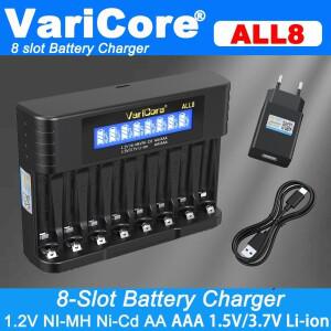 VariCore ALL8 1.2V Ni-MH Ni-Cd AA 1.5V/3.7V 리튬 이온 호환 14500용 8슬롯 스마트 배터리 충전기