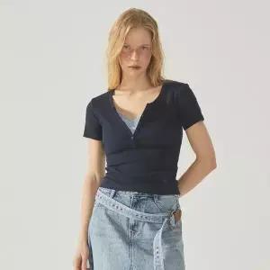 후아유 Ribbed Henry Neck 티셔츠 WHRAF4823F 835643