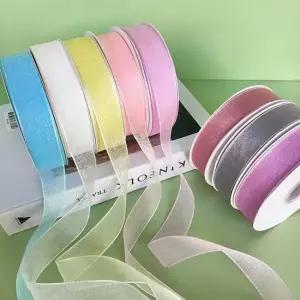 현이몰 펄 오간디 리본 25mm 청첩장 포장 선물 장식 끈 45M 청첩장리본 오간자리본 실루엣리본 오간디리본