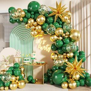 녹색 및 금색 풍선 갈랜드 아치 키트, 생일 결혼식 버드나무 샤워 크리스마스 졸업 파티 장식용 별이 달린 140개의 에메랄드 그린 색종이