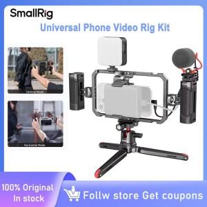 SmallRig 올인원 범용 퀵 릴리스 전화 비디오 리그 키트(LED 조명 포함) 마이크 삼각대 듀얼 핸들 보조베터