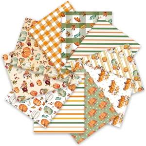 Whaline 10Pcs 가을 면직물 묶음 호박 트럭 잎 지방 쿼터 그린 오렌지 추수감사절 퀼팅 패치워크 DIY 재봉