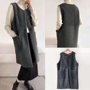 [하프클럽/아이우먼]위쉬몰 BS 레오뽀글이배색롱베스트(T524H601) 빅사이즈