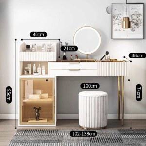 화장대 세트 투명 수납 화장대세트 조명거울 원목 의자 골드 스툴 화이트 60cm