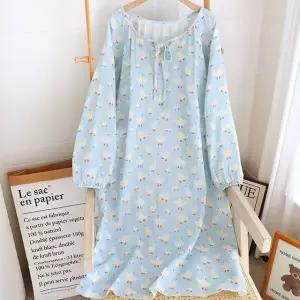 고품질 빅사이즈 오리 루즈핏 긴팔 롱 홈웨어 원피스 잠옷 (WFKDPLQ)