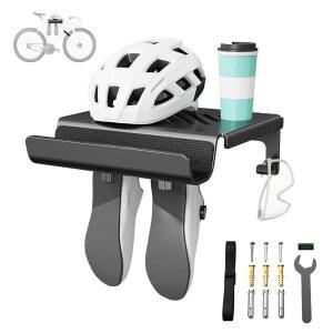 BEISHI 자전거 벽 마운트 랙 실내 보관 차고 마운트, 선반 및 후크 포함, 단일 도로, 산악 또는 기타 자전거용 헬멧과 신발 (크랭크 자전거에 적합)
