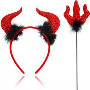 레드 데빌 혼스 헤드밴드와 피치포크 여성용 할로윈 헤드밴드 코스프레 파티를 위한 이어 코스튬 액세서리