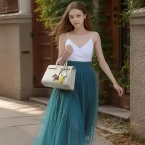 아엘리에 애쉬그린 롱스커트 쉬폰 레이스 망사 플레어 밴딩 사계절원피스 원피스 밴스커트 셀프웨 레이어드