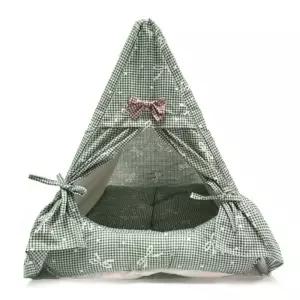 예쁜 강아지 텐트 집 삼각 하우스 체크 그린애견 겨울 반려 개텐트 인디언