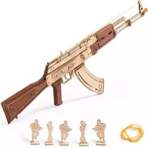 RoWood 3D 퍼즐 고무줄 총 AK47 모델 키트 DIY 나무 모형 빌딩 크리에이티브 장난감 조립 선물