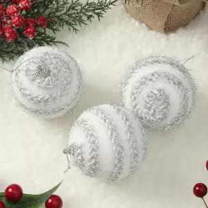 Jdt 실버화이트 장식볼 3p 8cm 반짝이꽈배기트리악세사리 액세서리 소품 트리볼 크리스마스