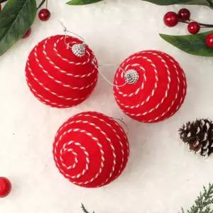 (도토로) 핫레드 패브릭 장식볼 3p세트(8cm) (꽈배기로프)크리스마스 크리스마스품 데코 용품 소품 트리 꾸