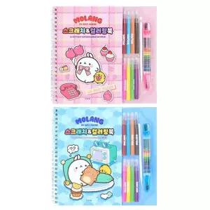 몰랑 스크래치컬러링북 6탄 10개색칠공부 드로잉 공부책 도구 그림 링책 크레 놀이 그리기 세트 색연필 단