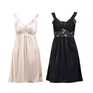 레이스 캡내장 롱슬립 여름잠옷 이너원피스 국산 결혼선물 신혼부부 선물용 신행 여성 실크